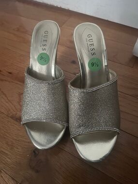 GUESS Metallic Gold Glitter Slip-On Mules